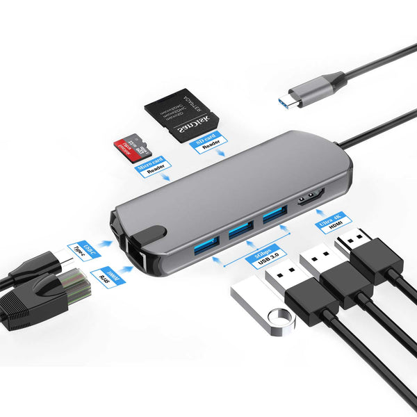 Aluminum Alloy USB C Docking Station 7 in 1 with 4K HDMI PD 100W Data USB 3.0 RJ45 Gigabit SD TF Card Reader Multiport Adapter