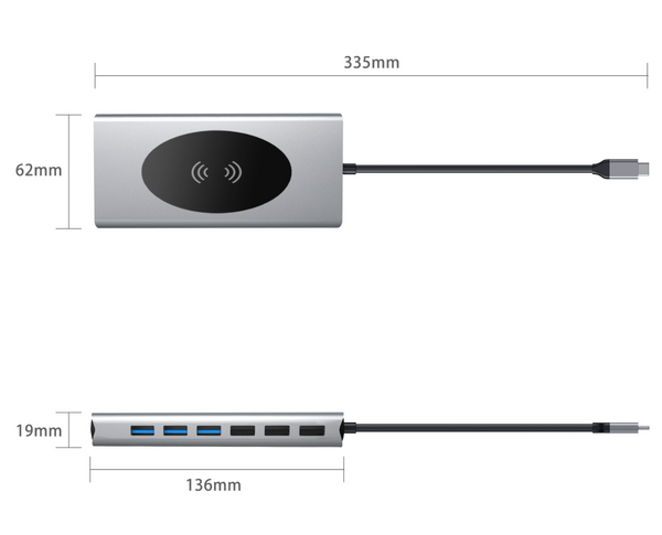 Aluminum Alloy USB C Docking Station 15 in 1 with Wireless Charge 15W 4K HDMI PD 100W VGA USB 30 USB 20 RJ45 Gigabit SD TF Aud