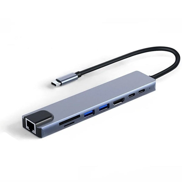 Hot Sales Aluminum USB3.0 USB 2.0 Date Transfer SD/TF Card Reader 4K HD USB C 8 in 1 Docking Hub for Macbook Type C Laptop