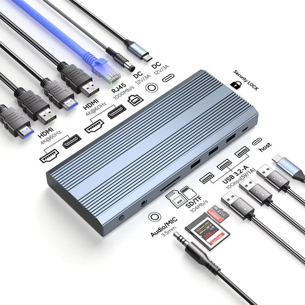 13 in 1 Fast Charge Type C PD 100W DP 4K 60Hz RJ45 1000M TF SD 3.0 Audio 3.5mm USB a 3.2 HUB 4K Displaylink Docking Station