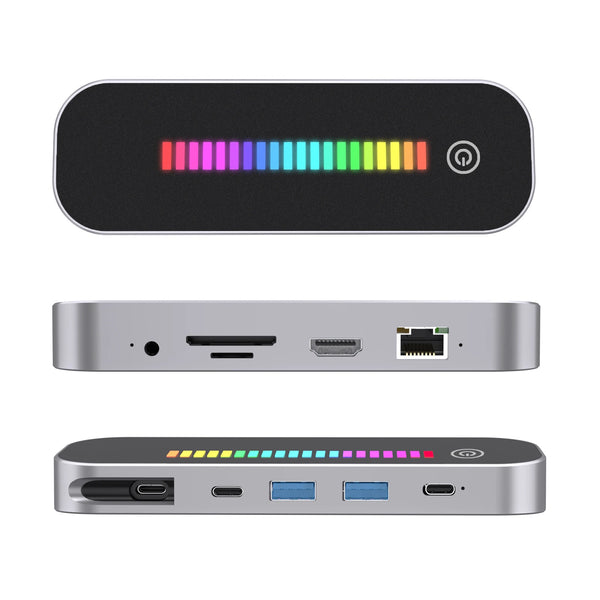 10-Port Desktop PC Laptop Docking Station USB-C Adapter 4K 4K 10-in-1 USB-C Adapter Personalized Aluminium with RGB Light