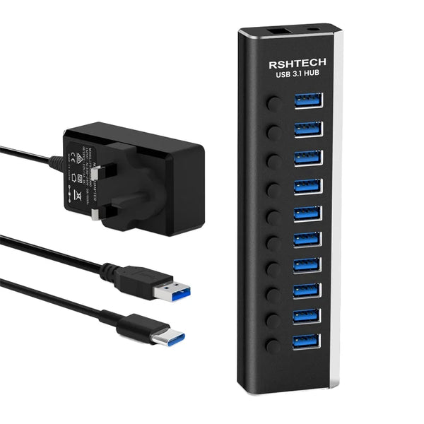 Ready to Ship 36W DC Power Adapter 7-Port USB Hub Pro 2.0 with Individual Switch Splitter USB a for Laptop and Phone in Stock