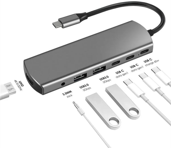 7 in 1 Type c Hub Docking with Audio USB C Hub with USB C Date Transfer Docking for Laptop USB Hub With Qi Charging