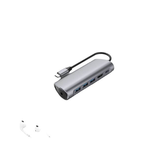 Factory Price PD100W Fast Charging USB-C Extension USB Hub 6-in-1 Card Reader Date Transfer USB 3.0 Network Group Control Stock