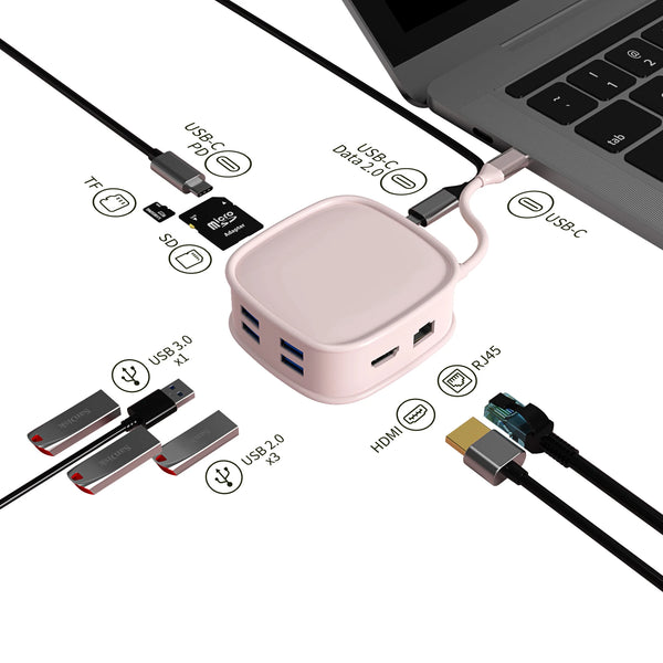 Small Wallet Bags USB Hubs Docking Station 10 in 1 Hub ABS Material  With RJ45 HD SD Card Reader for Mac Type C Port