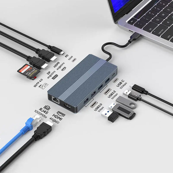 12 in 1 4K 60Hz HDMI USB C Docking Station Type C 3.2 Charge 100W PD RJ45 1000M VGA 4k HDTV Video Docking Station 8 in 1 Hub