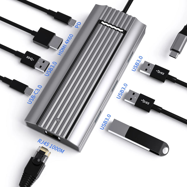 USB-C Hub Adapter 10Gbps Aluminum Case Support Data Transfer Charging HDMI HD Display USB to USB Adapter SSD CASE
