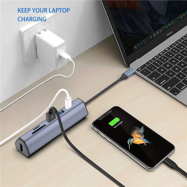 WFYEAR 5 in 1 4K UHD USB 3.0 PD Charging 100W USB-C Hub 3x1 Laptop Riser with USB Adapter in Stock