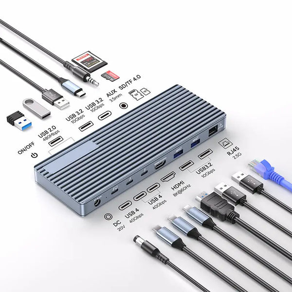 Thunderbolt 4 USB4.0 HD 8K USB C13 in 1 PD 85W DC 40Gbps Type C 8K 60Hz RJ45 1000M USB a 3.2 Gen2 Displaylink Docking Station