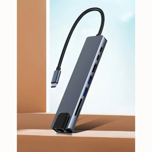 8-in-1 USB-C Hub 4K HD USB 3.0 Port PD 100W Charging SD/TF Card Reader RJ45 Ethernet Type-C Docking Station Made Aluminium Alloy