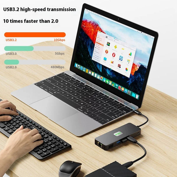 Cross-Border Type-C Docking Station Three-Screen Display MST Gigabit Network Port HD DP+VGA USB3.1 Hub Expansion USB Interface