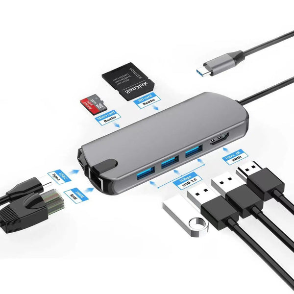 High Quality 8 1 4K USB3.0 RJ45 SDTF USB-C PD Charging Dock Station Multiport USB 3.0 Hub for Fast Data Transfer Charging