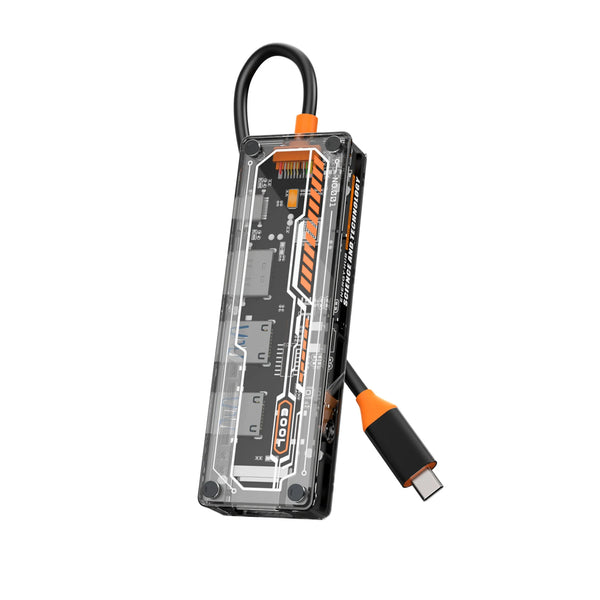 ABS Transparent Type-C USB Hub with for HDMI to USB Adapter Laptop Docking Station with Card Reader Function for PC Packaged in