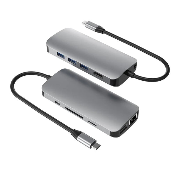 Portable MultiPort Docking Station with Ethernet RJ45 SD TF Card Reader USB Charhing Hubs 10 Port Data Transfer for Macbook